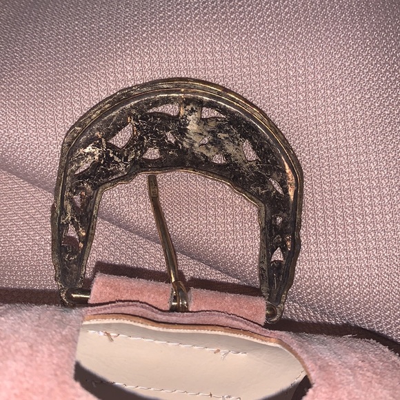 Access. Small Genuine Leather & Stretch Mauve Brass Tone Buckle Belt - Picture 9 of 11